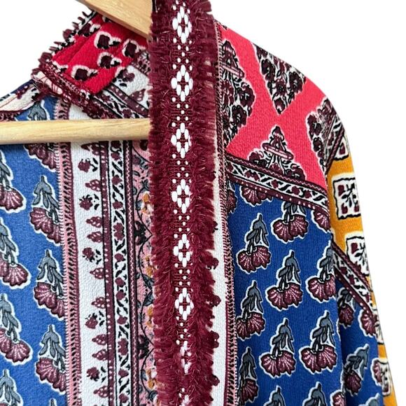 Umgee Mix Block Print Boho Patchwork Open Front Kimono Duster Size S/M - Picture 4 of 8